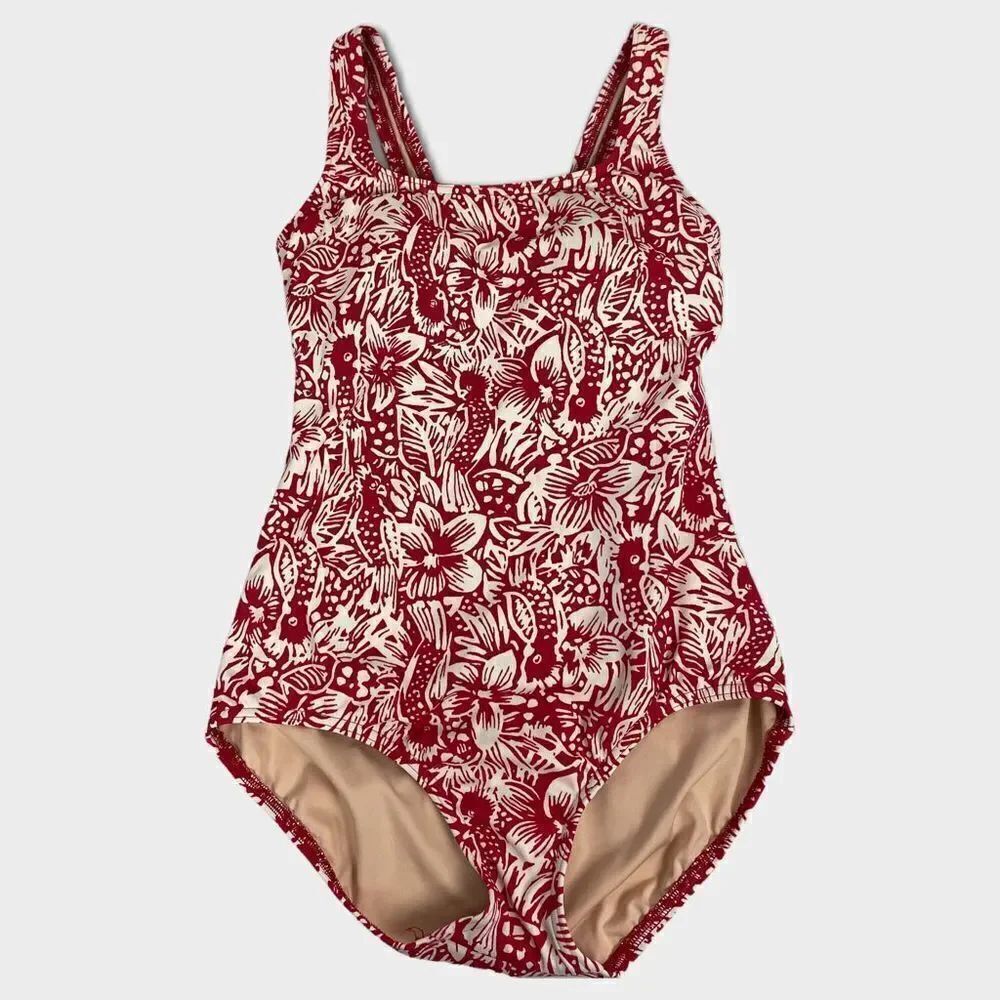 Land's End Women's Red & Off White One Piece Bathing Suit size 6